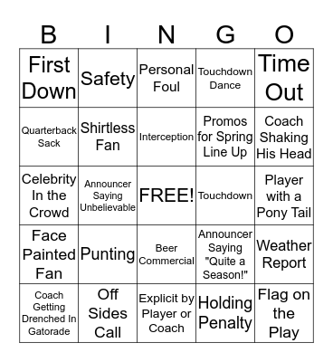 Super Bowl BINGO Card