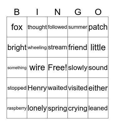 Henry and the Fox Bingo Card