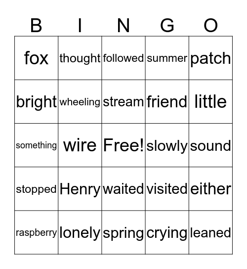 Henry and the Fox Bingo Card