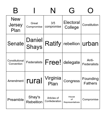Social Studies Vocab Bingo Card