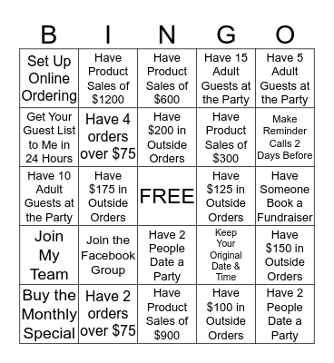 Tupperware Bingo Card