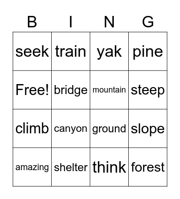 Vocabulary Bingo Card