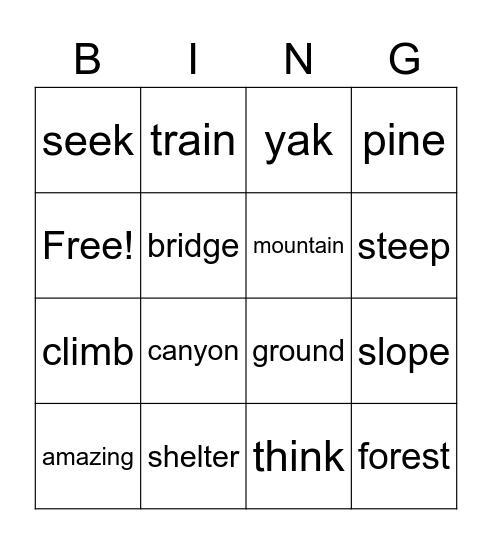 Vocabulary Bingo Card