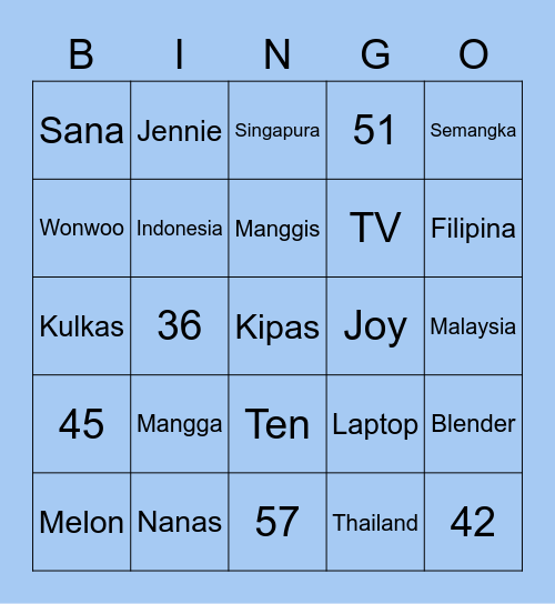 Punya Liyak Bingo Card