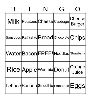 Food Fun Bingo Card