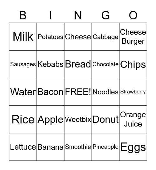 Food Fun Bingo Card