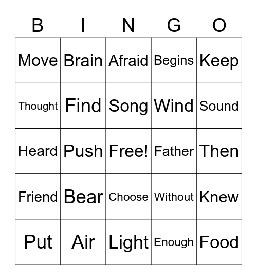 Sigh Word Bingo! Bingo Card