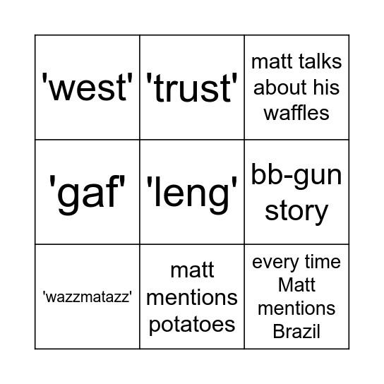 Matt Bingo Card