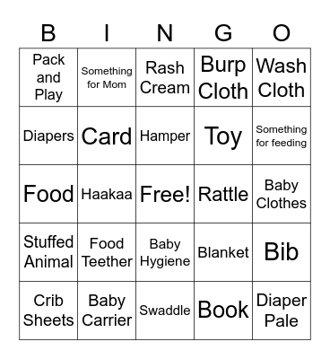 Baby Shower Bingo Card