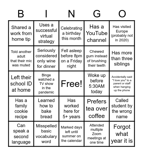 Untitled Bingo Card