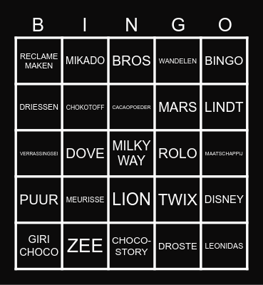 MAATSCHAPPIJ BONBONS BINGO Card