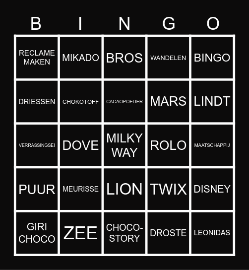 MAATSCHAPPIJ BONBONS BINGO Card