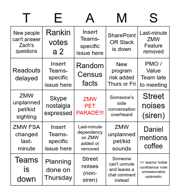 ZMW PI-36 Planning Bingo Card
