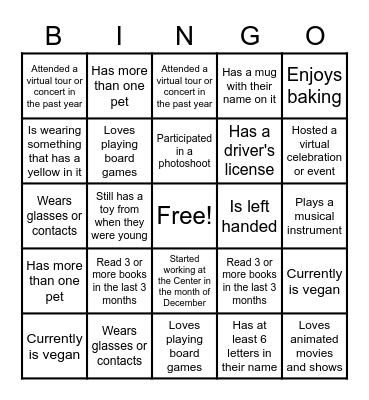 POCC Happy Hour Bingo Card
