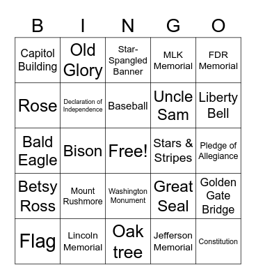 Symbols of America Bingo Card