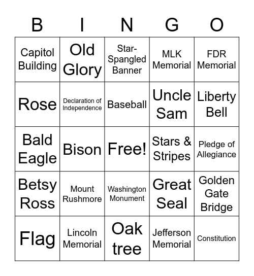 Symbols of America Bingo Card