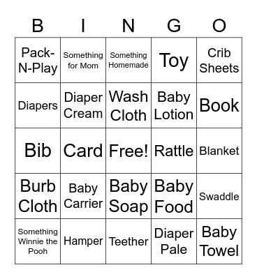 Baby Shower Bingo Card