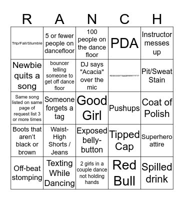Yee-Haw Bingo Card