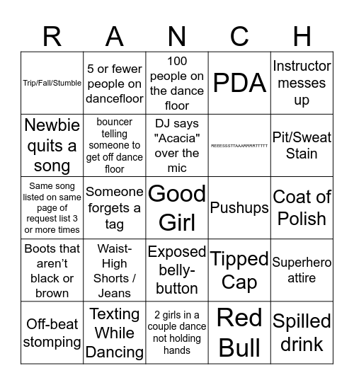 Yee-Haw Bingo Card