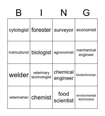 Careers in Agriculture Bingo Card