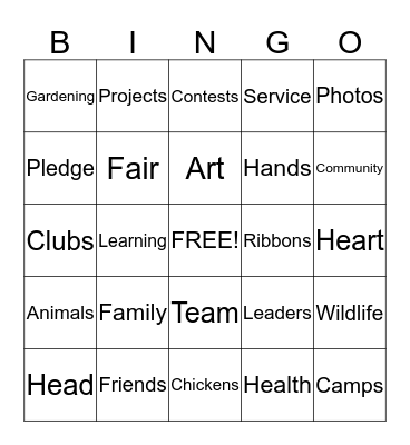 4-H Bingo Card