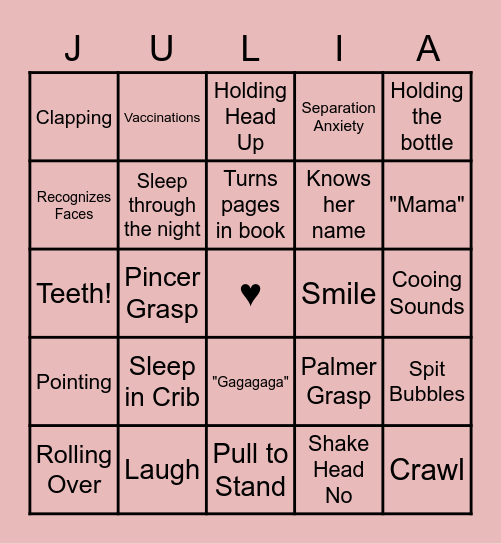 Baby Milestone Bingo! Bingo Card