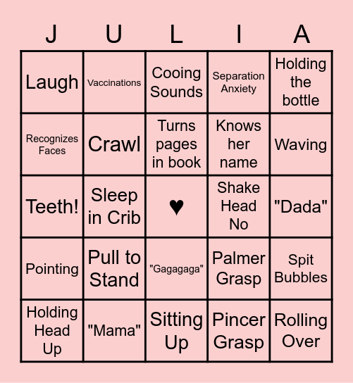 Baby Milestone Bingo! Bingo Card