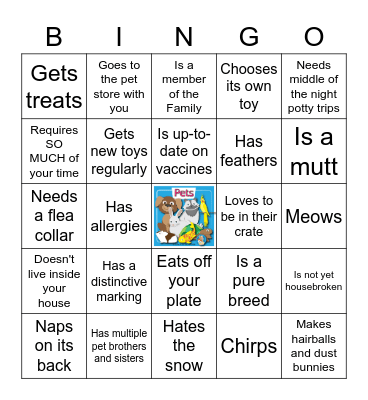 PET BINGO - "Your Pet..." Bingo Card
