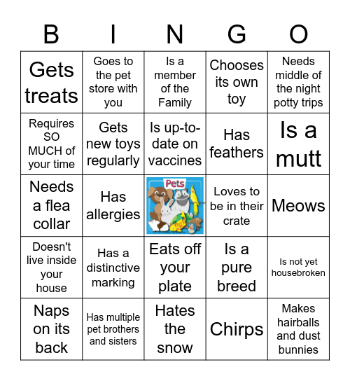 PET BINGO - "Your Pet..." Bingo Card