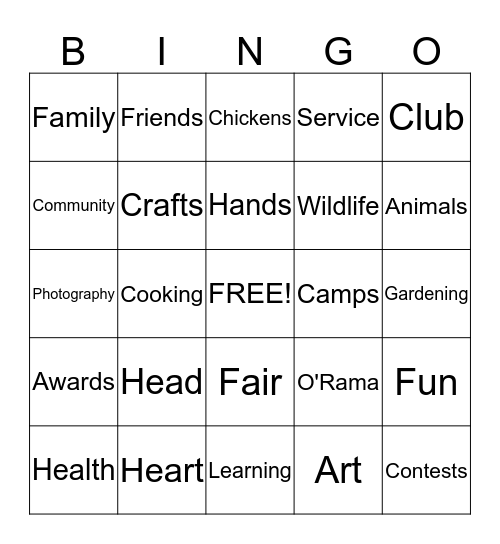 4-H Bingo Card