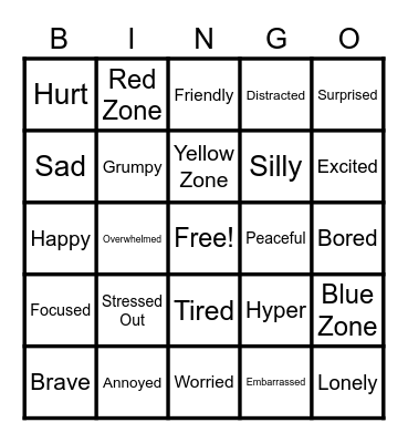 Zone Emotions BINGO Card