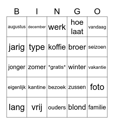 NIG H2 - In de kantine Bingo Card