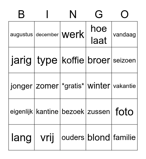 NIG H2 - In de kantine Bingo Card