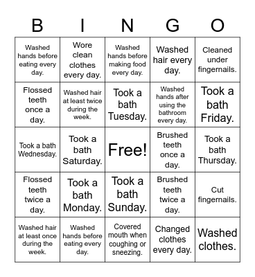 Hygiene Bingo Card