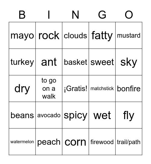 U7B Vocabulario Bingo Card