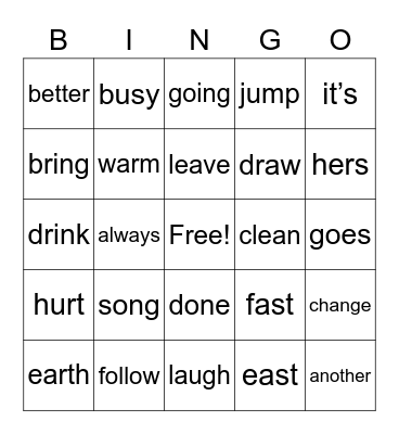 2nd Grade sight words - Quarter 2 Bingo Card