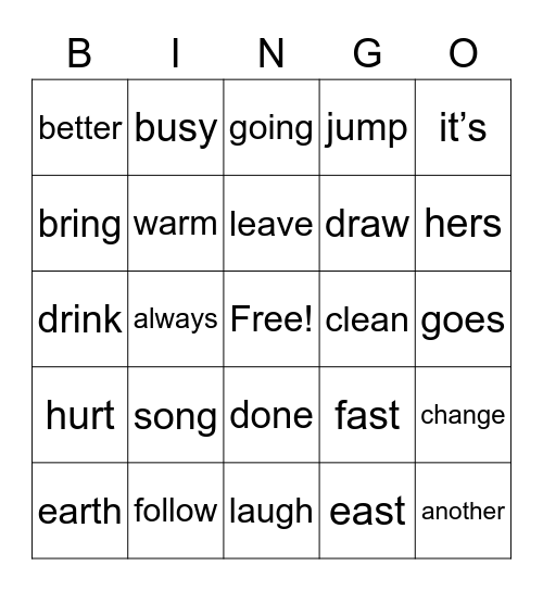 2nd Grade sight words - Quarter 2 Bingo Card