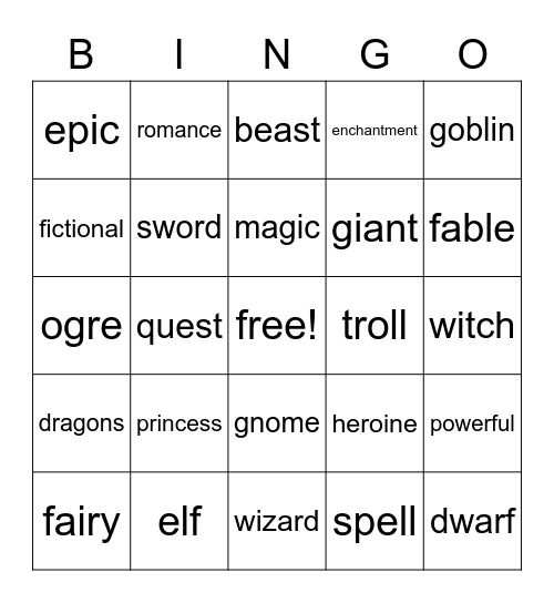 Fairy tale Bingo Card