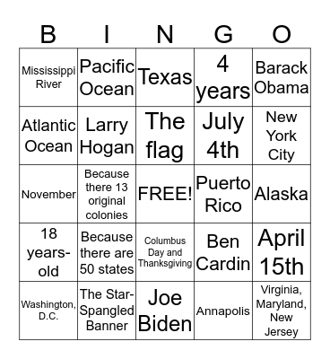 February 1, 2015 Bingo Card