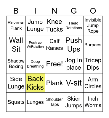Fitness Bingo Fun Bingo Card