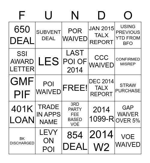 FUNDO Bingo Card
