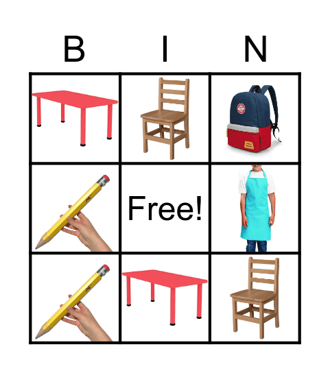 School Objects Bingo Card