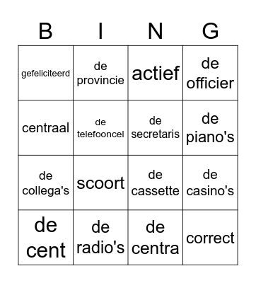 Woordenschat 20 Bingo Card