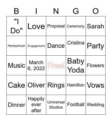 Congrats Cristina & Sarah! Bingo Card