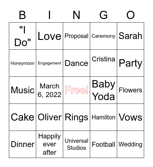 Congrats Cristina & Sarah! Bingo Card