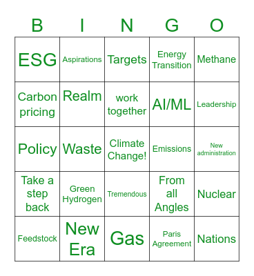 CERAWeek 2021 Bingo Card