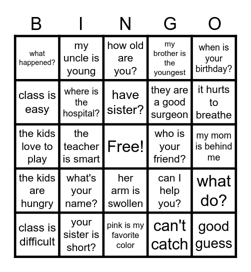 Bingo Sentence Sign Review Bingo Card