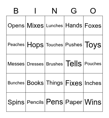 Inflectional Endings Bingo Card