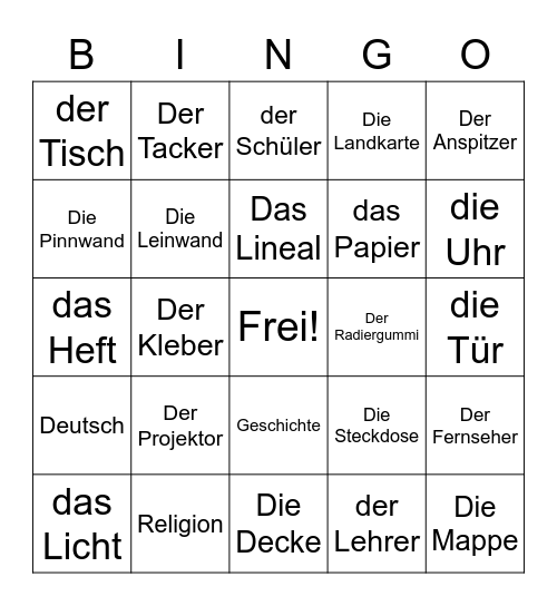 In der Schule Bingo Card