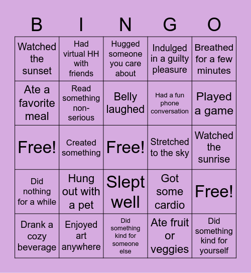 Self Care Bingo Card